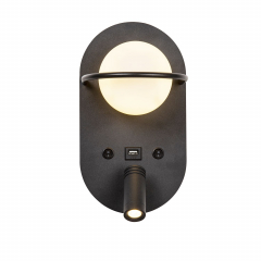 4067-2W, настенный светильник, D150xW150xH270, 1xLEDx3W + 1xLEDx5W, 640LM, 4000K, included, switch, USB