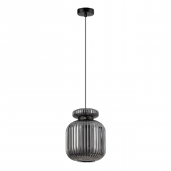5042/1B PENDANT ODL24 309 черный/дымчатый/металл/стекло/эко.кожа Подвес E27 1*60W JUGI