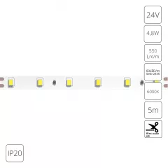 Светодиодная лента 24V 4,8W/m 6000К 5м IP20 Arte Lamp TAPE A2406008-03-6K