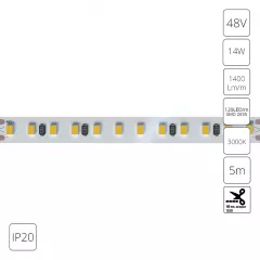 Светодиодная лента 48V 14,4W/m 3000К 5м IP20 Arte Lamp TAPE A4812010-05-3K