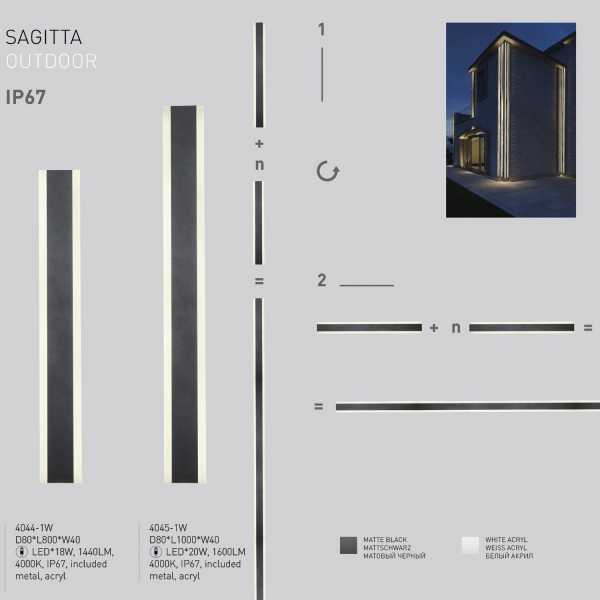 4045-1W, уличный светильник, D50xL1000xW80, LEDx20W, 1600LM, 4000K, IP67, included, изображение 7