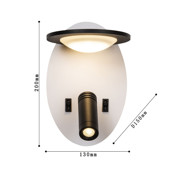 4065-2W, настенный светильник, D150xW130xH200, 1xLEDx3W + 1xLEDx5W, 640LM, 4000K, included, switch, USB, изображение 3