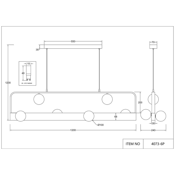 4073-6P, подвесная люстра, L1200xW240xH200/1200, 6xG9LEDx10W, excluded + LEDx18W, 1000LM, 4000K, included, изображение 6