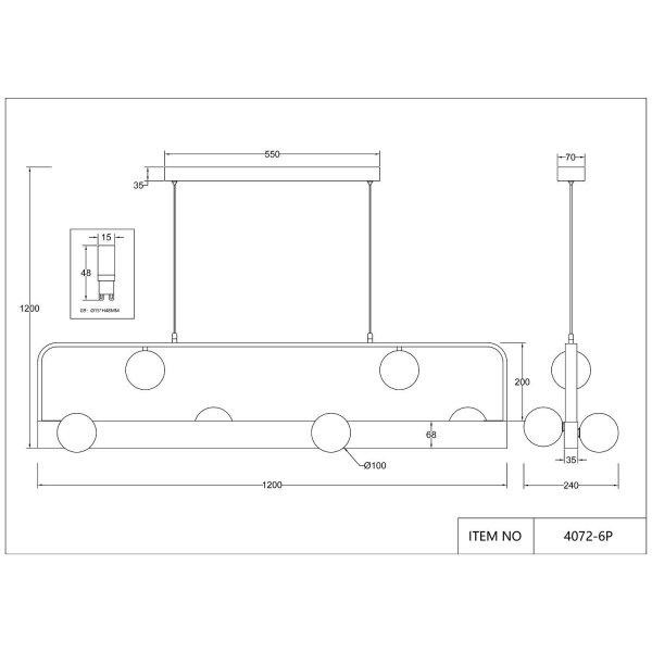 4072-6P, подвесная люстра, L1200xW240xH200/1200, 6xG9LEDx10W, excluded + LEDx18W, 700LM, 4000K, included, изображение 6