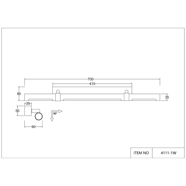 4111-1W, настенный светильник, D90xW700xH80, LEDx22W, 450LM, 4000K, included, изображение 4
