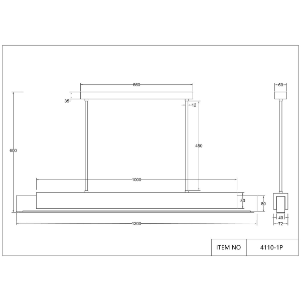 4110-1P, подвесная люстра, L1200xW72xH600, LEDx35W, 1300LM, 4000K, included, изображение 5