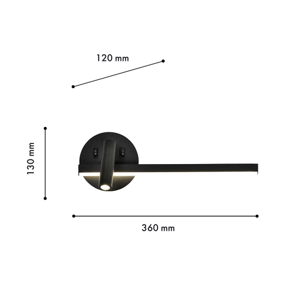 4169-2W, настенный светильник, D120xW360xH130, LEDx7W + 1xLEDx3W, 450LM, 4000K, included, switch, изображение 3