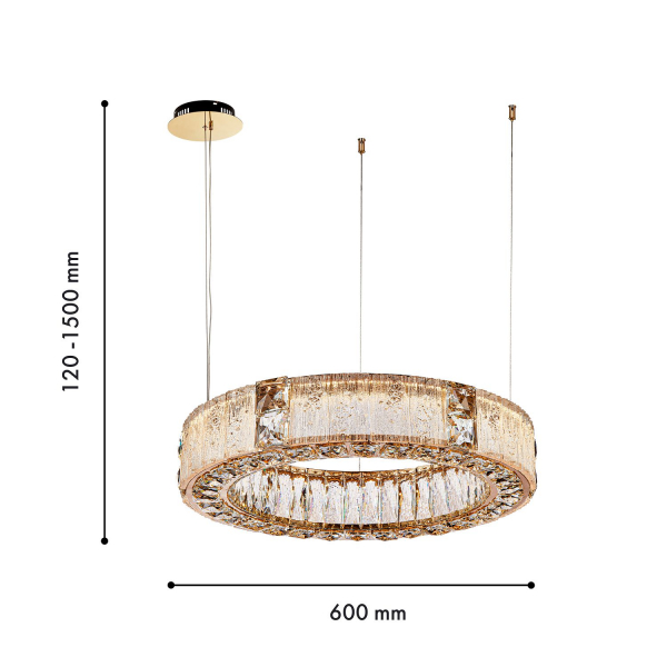 4204-6P, подвесная люстра, D600xH120/1500, LEDx60W, 6000LM, 3000K, included, изображение 3