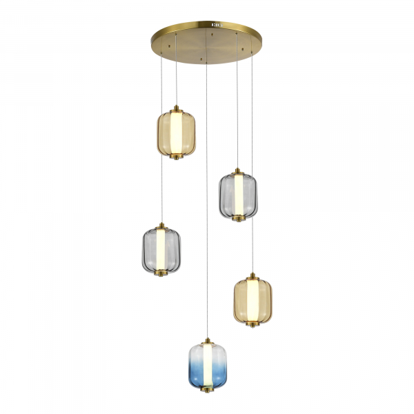 SL1193.303.05 Светильник подвесной ST-Luce Латунь/Янтарный,Дымчатый,Голубой LED 5*10W 3000K SUMMER