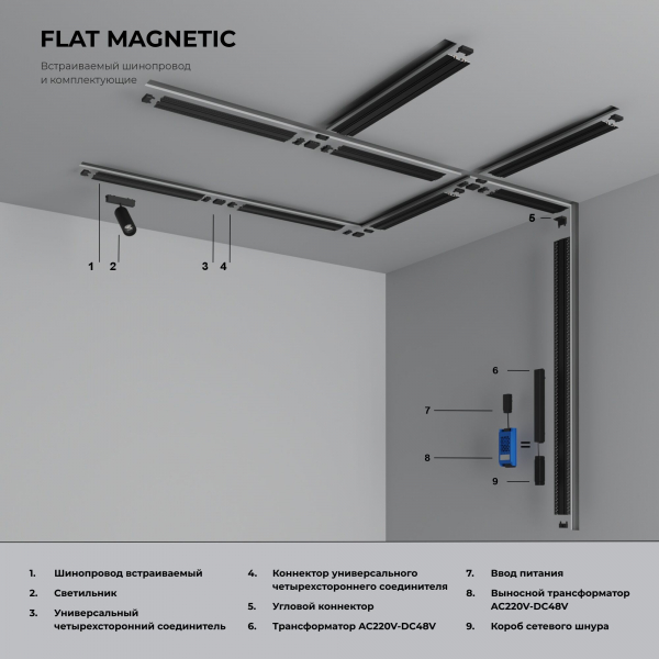Flat Magnetic Коннектор для четырёхстороннего соединителя накладного шинопровода (чёрный) 85004/00, изображение 9