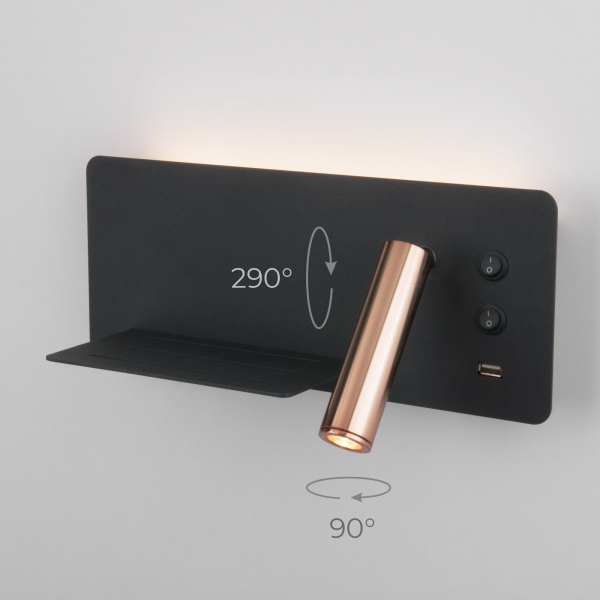 Настенный светодиодный светильник с USB Fant L LED (левый) MRL LED 1113 чёрный/золото, изображение 2