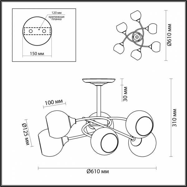 4537/6С COMFI LN21 052 античная бронза Люстра потолочная E27 6*60W 220V DANIELLA, изображение 4