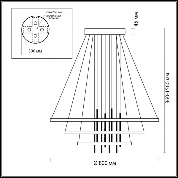 3901/99L L-VISION ODL20 247 золотистый/стекло/металл Подвесной светильник LED 4000K 113W 220V MONICA, изображение 8