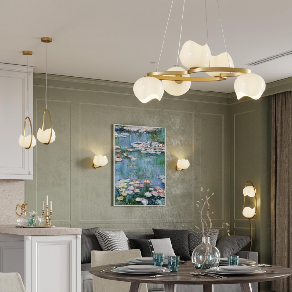 4873/5 MODERN ODL_EX22 83 золотой/белый/стекло Люстра E14 5*40W WATERLILY, изображение 4