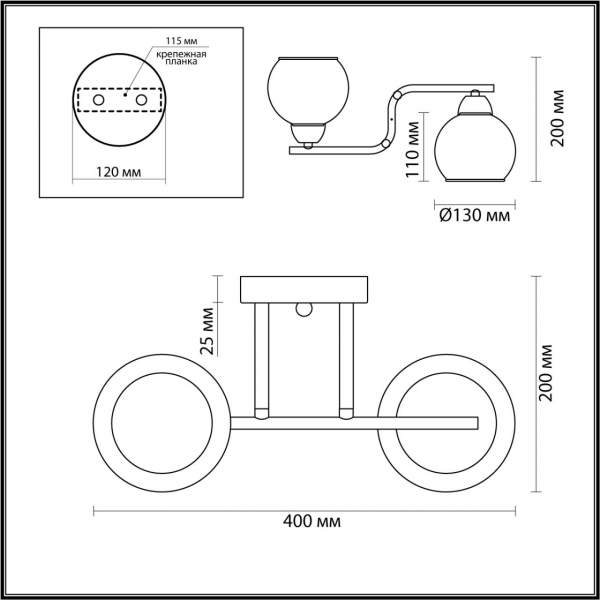 5217/2C MODERNI черный, бронза Люстра потолочная E27 2*60W 220V JANET., изображение 2