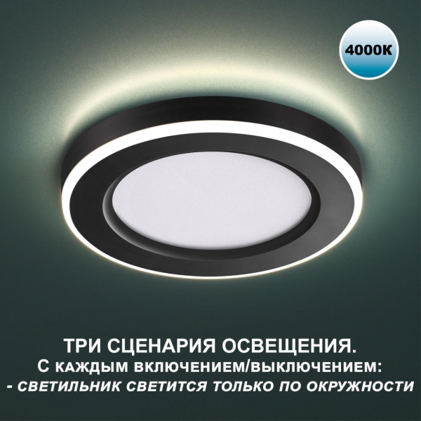 359017 SPOT NT23 296 черный Светильник встраиваемый светодиодный (три сценария работы) IP20 LED 4000К 18W+6W 100-265V 1680Лм SPAN, изображение 3