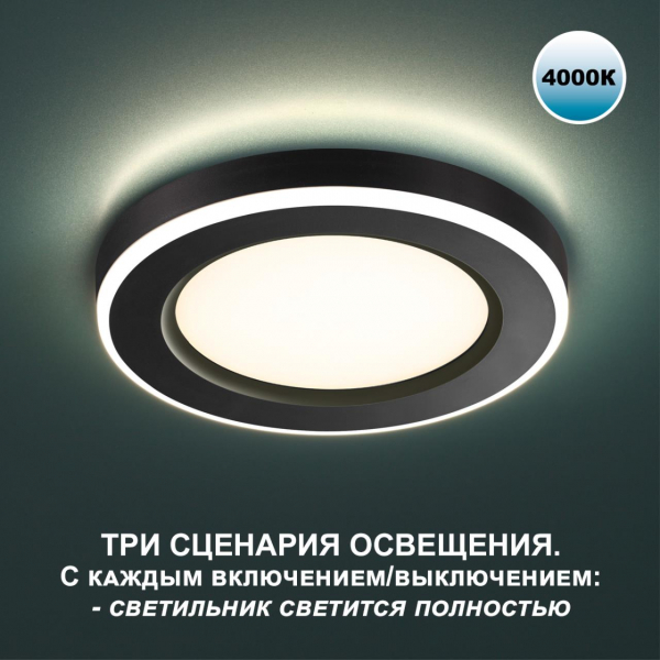 359017 SPOT NT23 296 черный Светильник встраиваемый светодиодный (три сценария работы) IP20 LED 4000К 18W+6W 100-265V 1680Лм SPAN, изображение 2