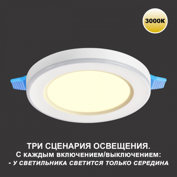 359022 SPOT NT23 299 белый Светильник встраиваемый светодиодный (три сценария работы) IP20 LED 3000К 18W+6W 100-265V 1680Лм SPAN, изображение 7