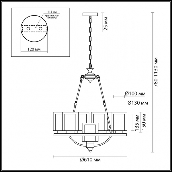 6524/7 COUNTY LN23 219 античная латунь Люстра E27 7*60W 220V RIVERLY, изображение 3