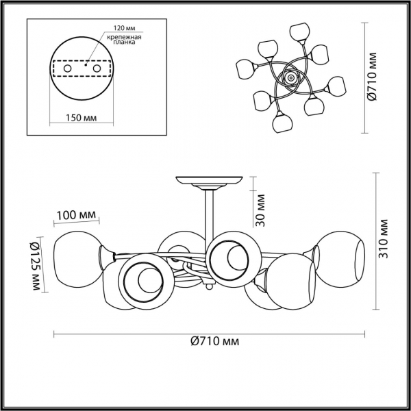 4537/8C COMFI LN21 052 античная бронза Люстра потолочная E27 8*60W 220V DANIELLA, изображение 3