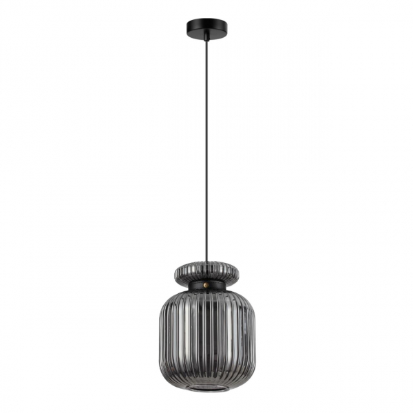 5042/1B PENDANT ODL24 309 черный/дымчатый/металл/стекло/эко.кожа Подвес E27 1*60W JUGI