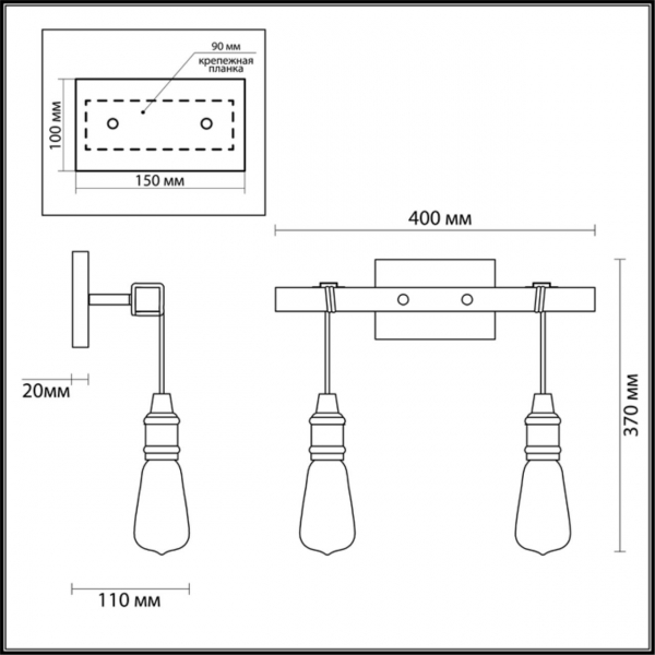 3740/2W LOFTI LN19 229 черный Бра E27 2*60W 220V KLAUS, изображение 3