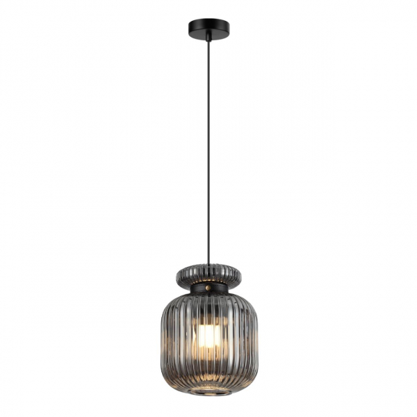 5042/1B PENDANT ODL24 309 черный/дымчатый/металл/стекло/эко.кожа Подвес E27 1*60W JUGI, изображение 2