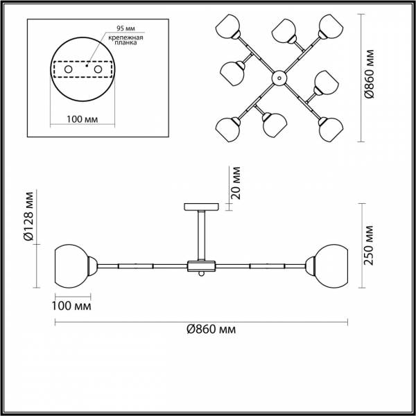 4595/8C COMFI LN22 239 черный, бронза Люстра Потолочная E27 8*40W 220V ROWAN, изображение 3
