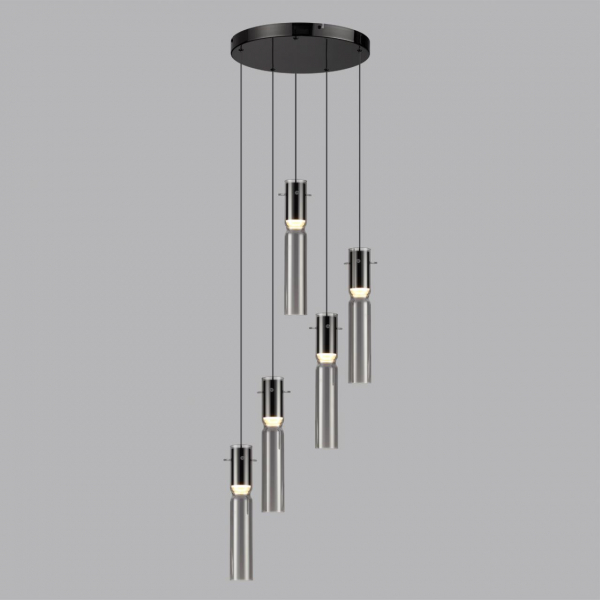 5058/25L PENDANT ODL24 325 черный/дымчатый/металл/стекло Люстра каскадная LED 5*5W 3000K SCROW, изображение 3