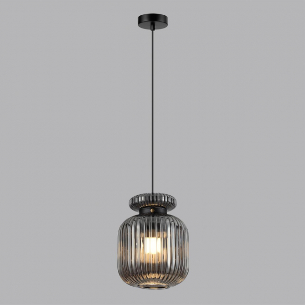 5042/1B PENDANT ODL24 309 черный/дымчатый/металл/стекло/эко.кожа Подвес E27 1*60W JUGI, изображение 3