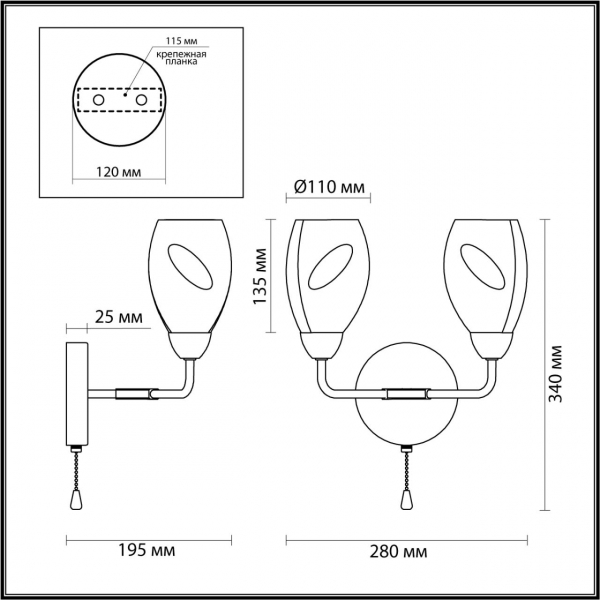 5208/2W MODERNI 000 черный, золотой Бра с выкл. E14 2*40W 220V FAWN, изображение 2