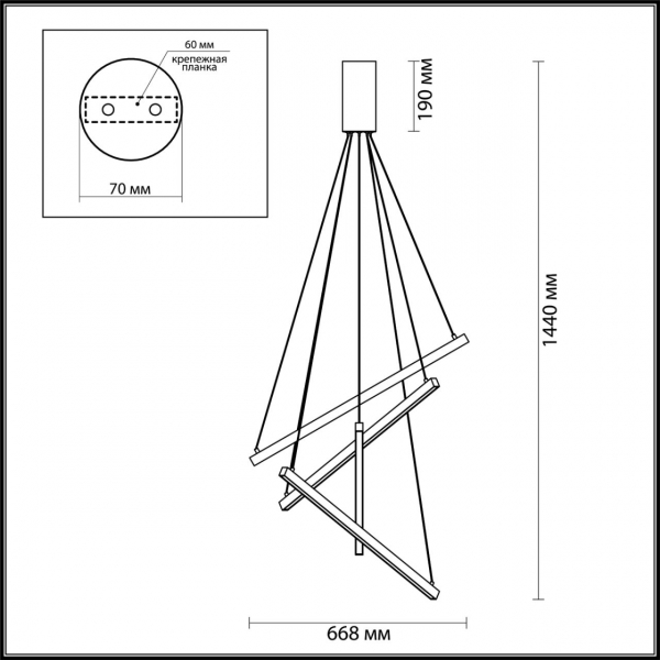 3860/48L L-VISION ODL19 192 золото Подвесной светильник LED 48W 2700Лм 3000К 220V COMETA, изображение 5