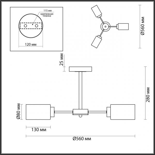 5640/3C COMFI LN23 233 чёрный, бронза Люстра потолочная E14 3*40W 220V DALLIN, изображение 3