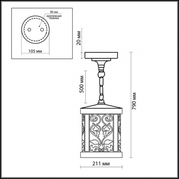 2286/1 NATURE ODL12 659 патина коричневый Уличный светильник-подвес IP44 E27 100W 220V LAGRA, изображение 4