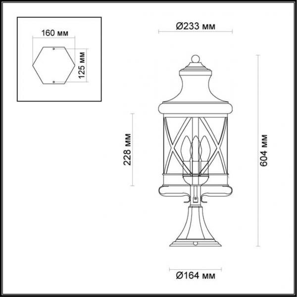 4045/3B NATURE ODL18 655 черный/зол.патина Уличный светильник на столб IP44 E14 3*60W 220V SATION, изображение 4