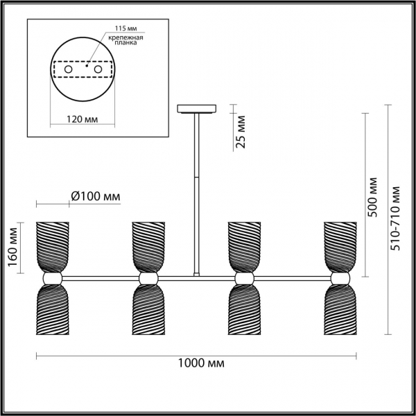 6511/8C MODERNI LN23 115 латунь Люстра потолочная E14 8*40W 220V MONROE, изображение 3