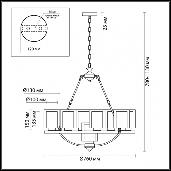 6524/9 COUNTY LN23 219 античная латунь Люстра E27 9*60W 220V RIVERLY, изображение 3