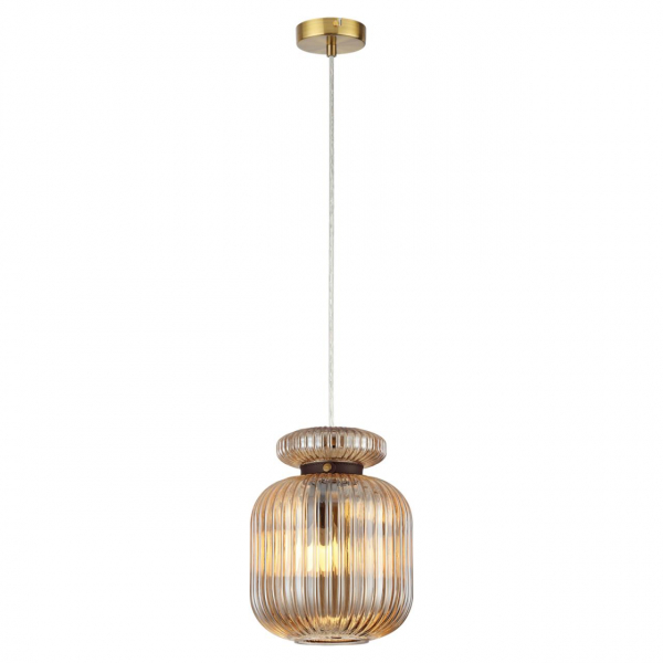 5042/1A PENDANT ODL24 309 античн.бронза/янтарный/металл/стекло/эко.кожа Подвес E27 1*60W JUGI, изображение 2