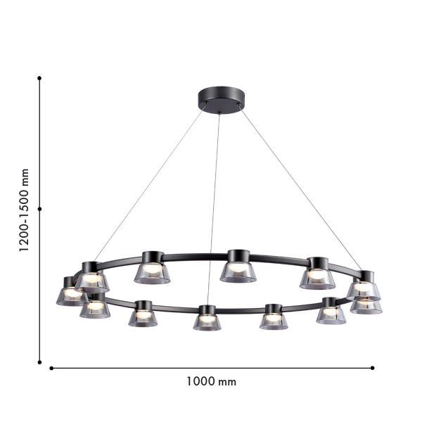 4247-12P, подвесная люстра, D1000xH215/1500, LEDx60W, 1440LM, 4000K, included, изображение 2