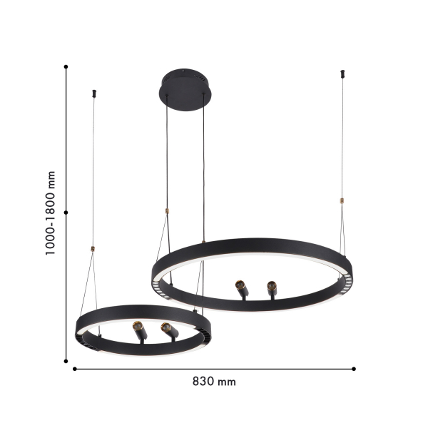 4474-2P, подвесная люстра, D830xH1000/1800, LEDx53W + LEDx33W + 4xLEDx3W, 3000-6500K, included, remote control, изображение 10